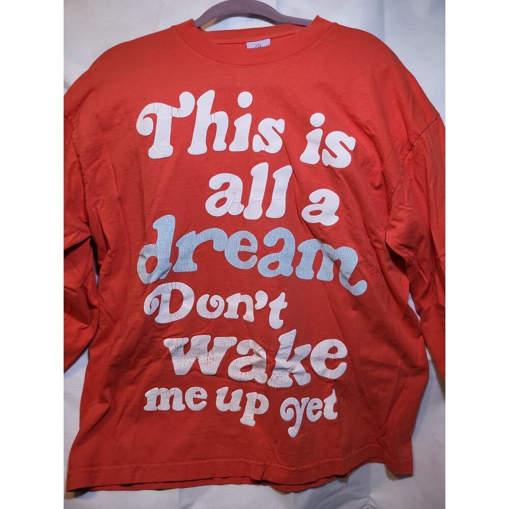 LONELY GHOST Mens This Is All A Dream Long Sleeve Orange Tee Shirt Size XL